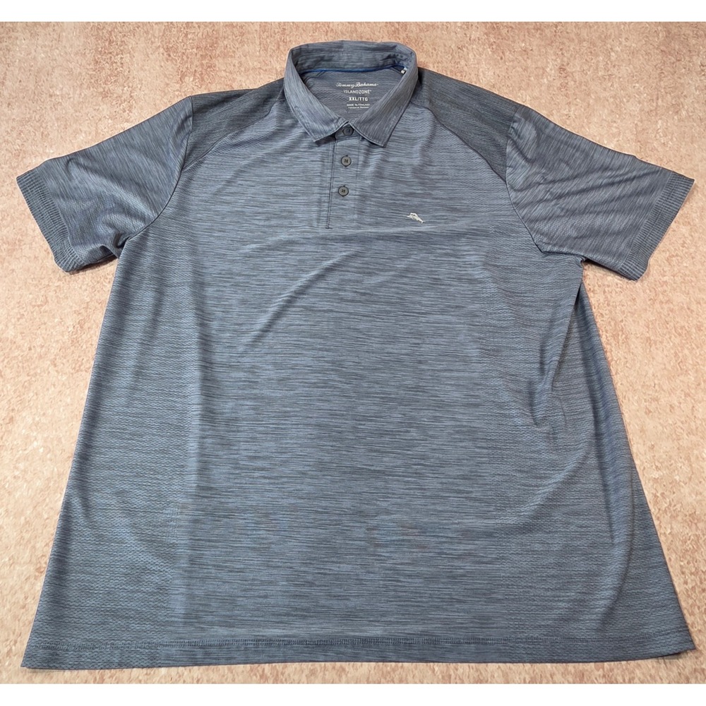 Tommy Bahama IslandZone Mens XXL Blue Heathered Performance Polo Shirt ST226933